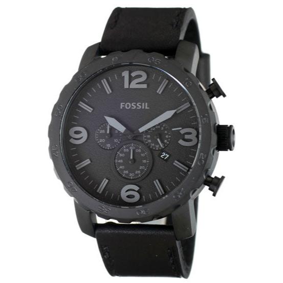 Fossil Nate Chronograph Black Dial Black Leather Strap Watch for Men - JR1354 Buy Now By Fossil