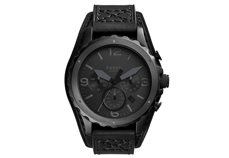 Fossil Nate Chronograph Black Dial Black Leather Strap Watch for Men - JR1510 Buy Now By Fossil