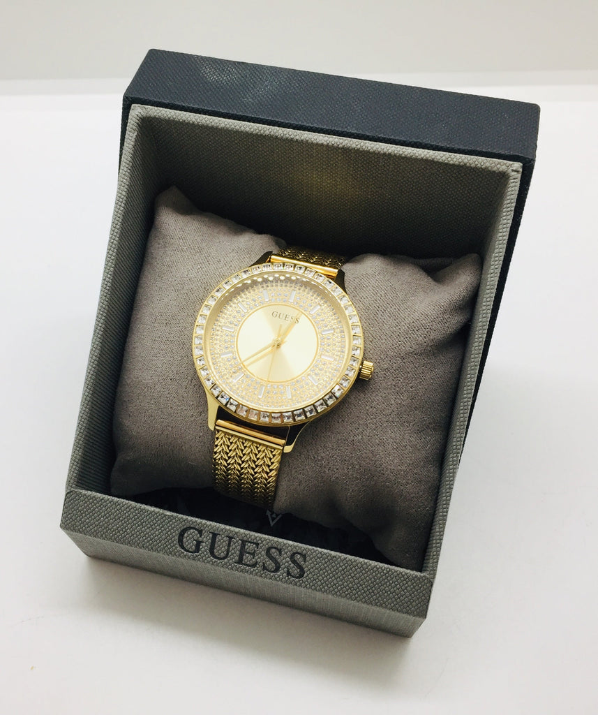 Guess Soiree Diamonds Gold Dial Gold Mesh Bracelet Watch for Women - GW0402L2 Buy Now By Guess