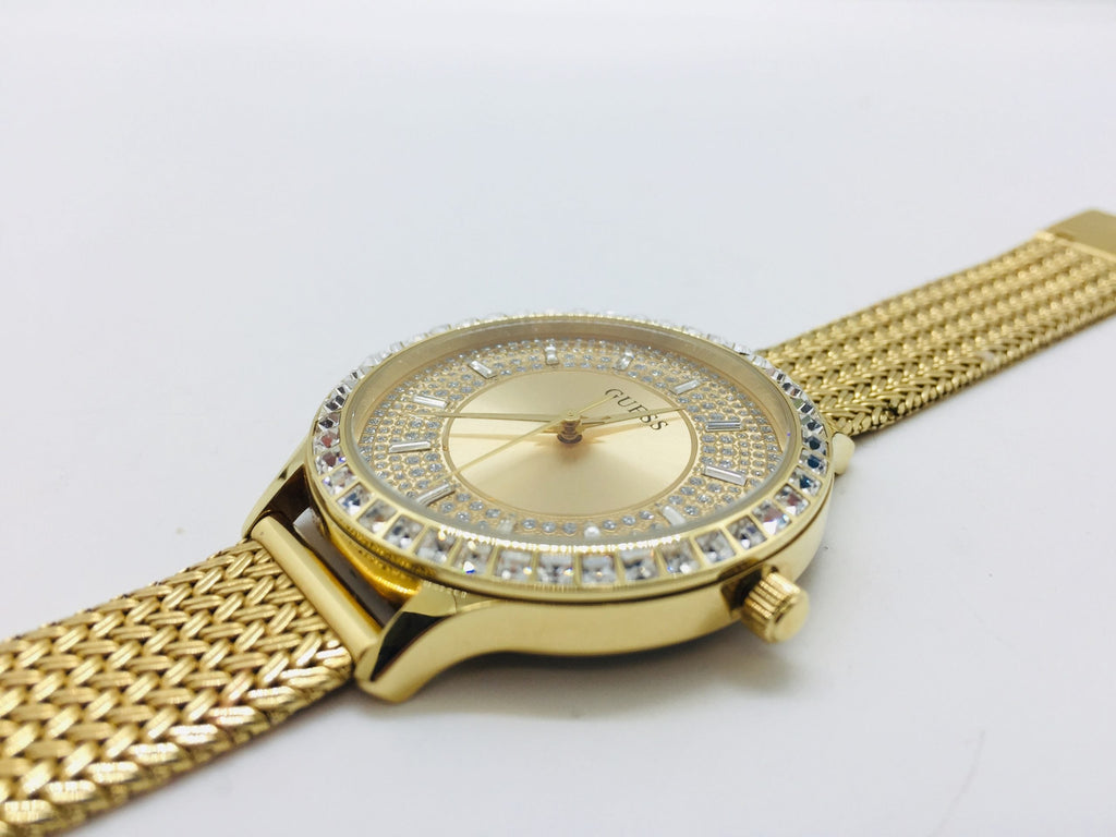 Guess Soiree Diamonds Gold Dial Gold Mesh Bracelet Watch for Women - GW0402L2 Buy Now By Guess