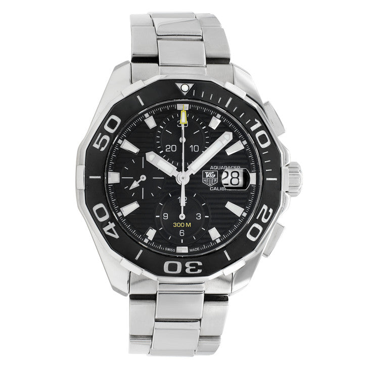 Tag Heuer Aquaracer Calibre 16 Day-Date Black Dial Silver Steel Strap Watch for Men - CAY211A.BA0927 Buy Now By Tag Heuer