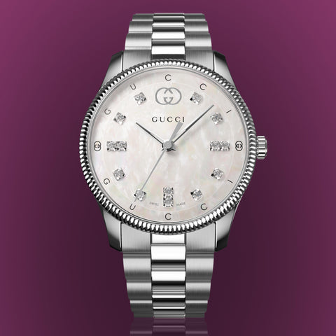 Gucci G Timeless Diamonds White Dial Silver Steel Strap Watch for Women - YA1265064 Buy Now By Gucci
