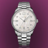 Gucci G Timeless Diamonds White Dial Silver Steel Strap Watch for Women - YA1265064 Buy Now By Gucci