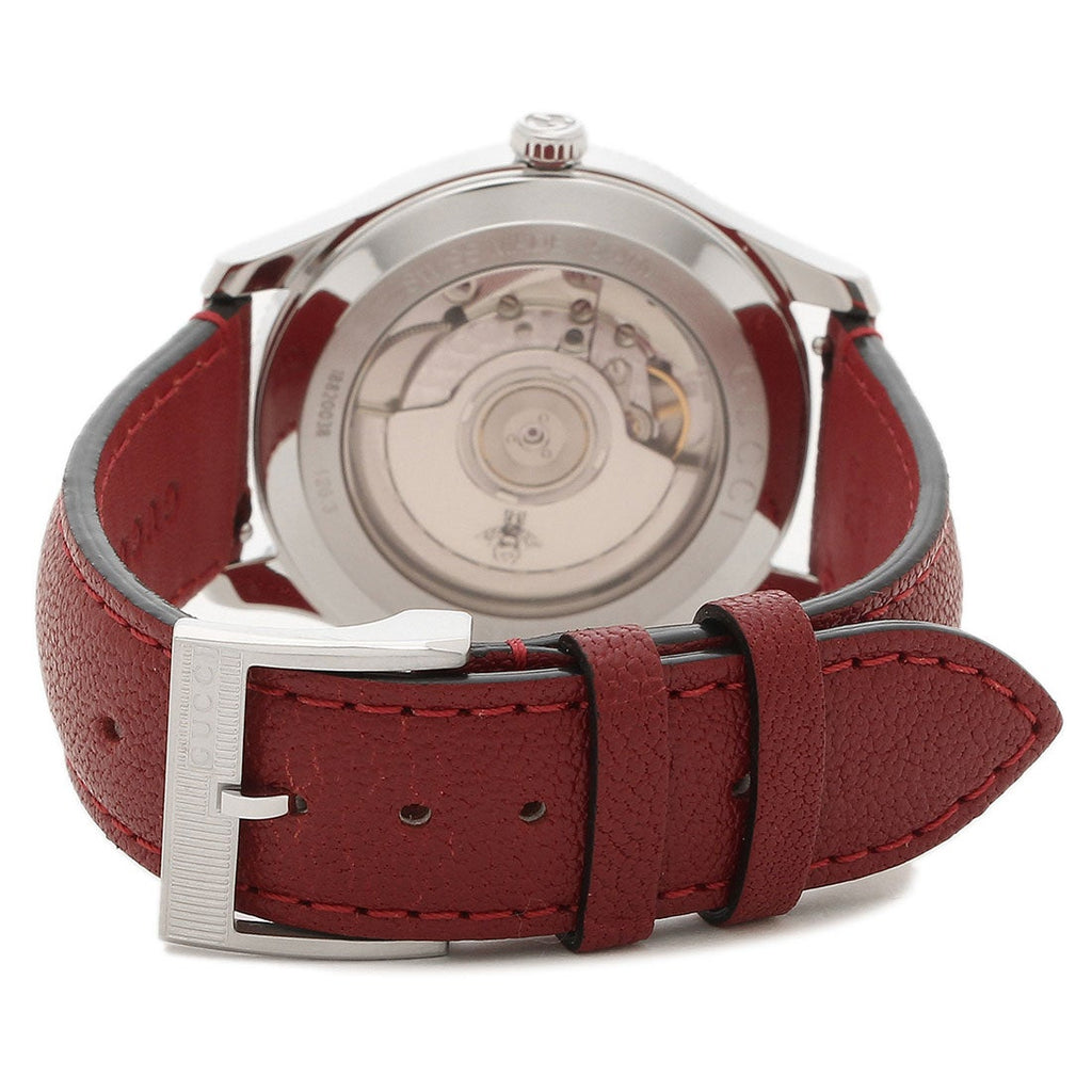 Gucci G Timeless Automatic Silver Dial Red Leather Strap Watch For Men - YA126346 Buy Now By Gucci