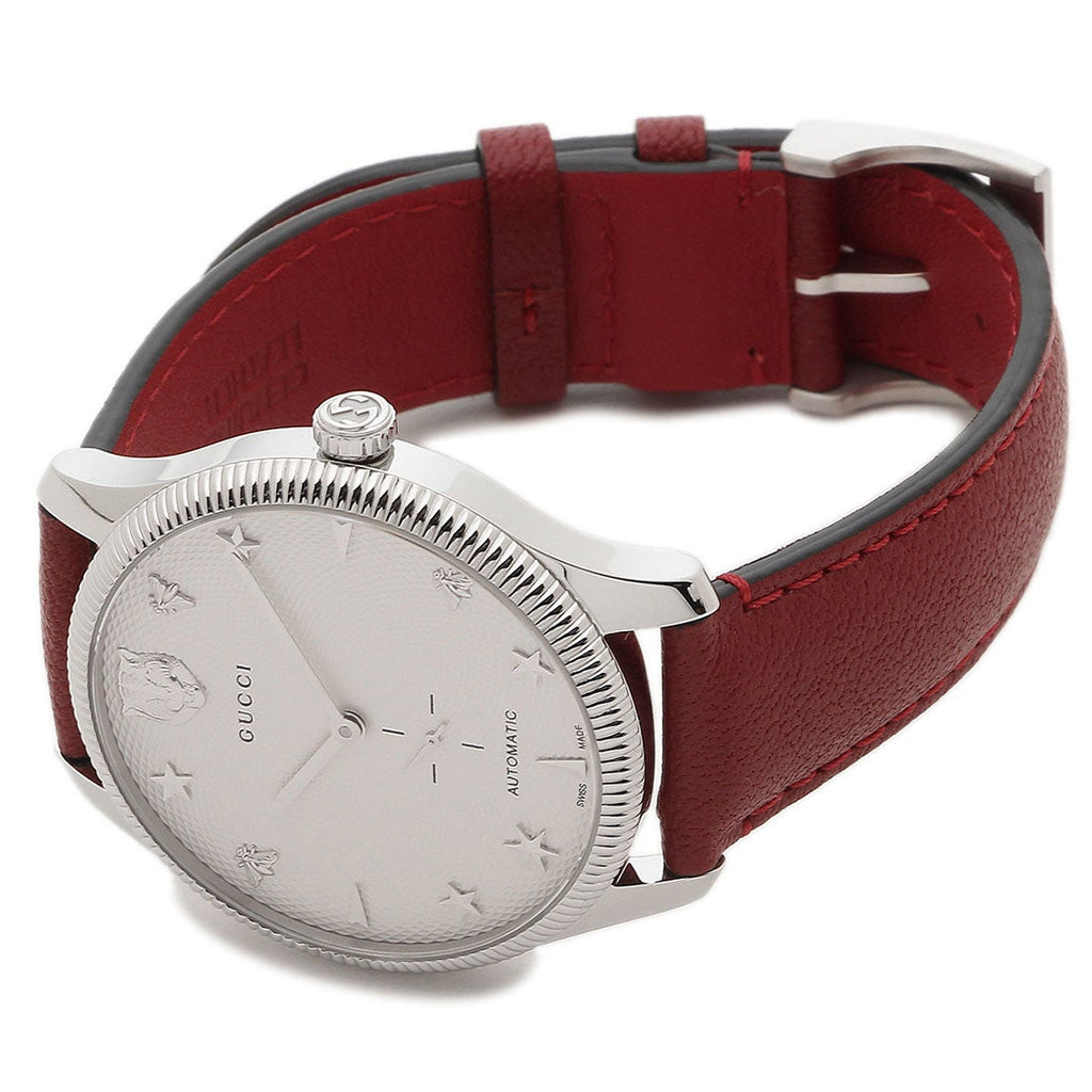 Gucci G Timeless Automatic Silver Dial Red Leather Strap Watch For Men - YA126346 Buy Now By Gucci