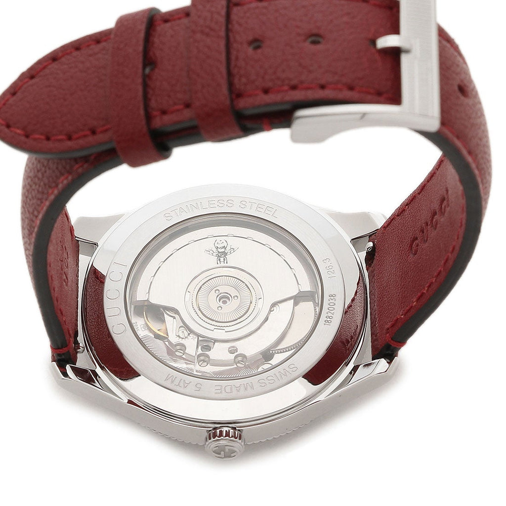 Gucci G Timeless Automatic Silver Dial Red Leather Strap Watch For Men - YA126346 Buy Now By Gucci