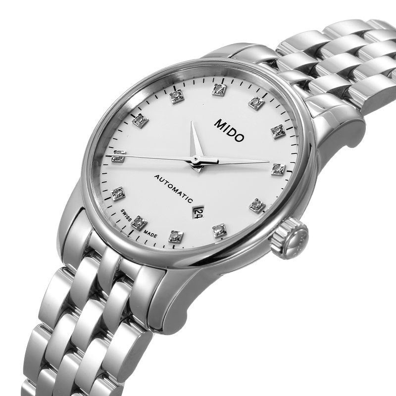 Mido Baroncelli III Automatic Diamonds White Dial Silver Steel Strap Watch For Women - M7600.4.66.1 Buy Now By Mido