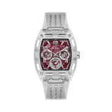 Guess Phoenix Quartz Burgundy Dial Transparent Silicone Strap Watch For Men - GW0499G9 Buy Now By Guess