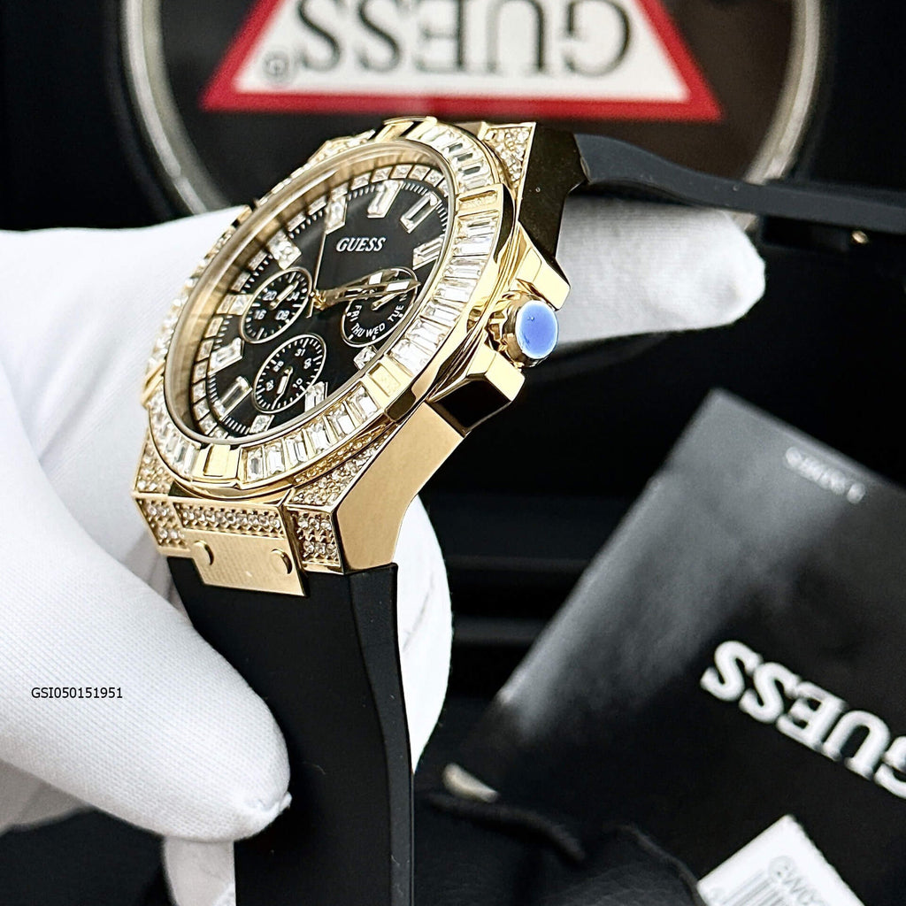 Guess Zeus Chronograph Diamonds Black Dial Black Silicone Strap Watch For Men - GW0208G2 Buy Now By Guess