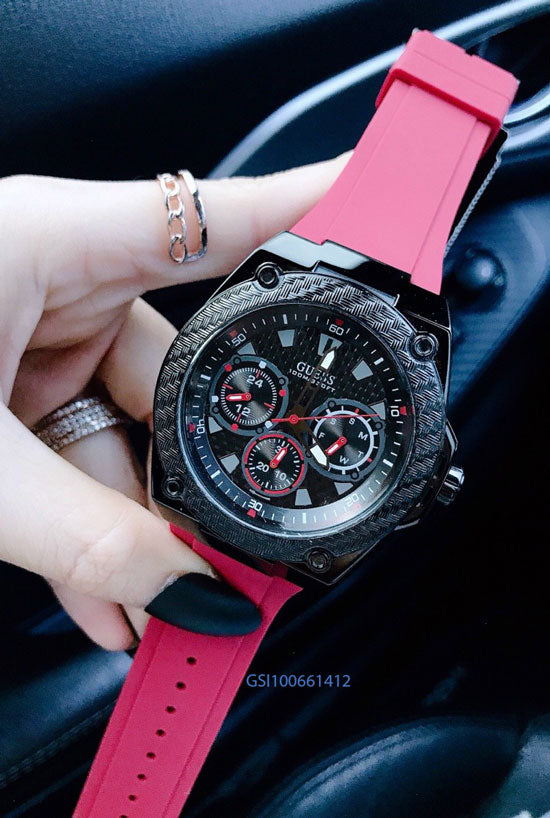 Guess Legacy Black Dial Red Silicone Strap Watch for Men - W1049G6 Buy Now By Guess