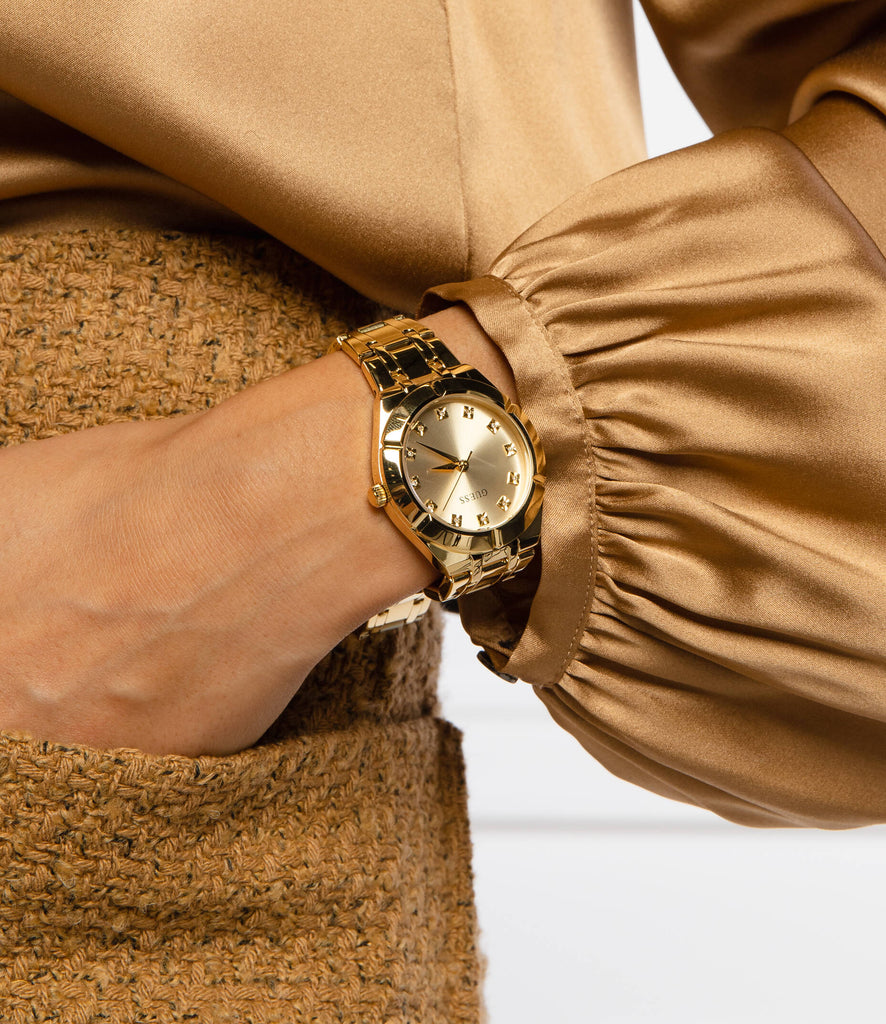 Guess Crystalline Diamonds Gold Dial Gold Steel Strap Watch for Women - GW0114L2 Buy Now By Guess
