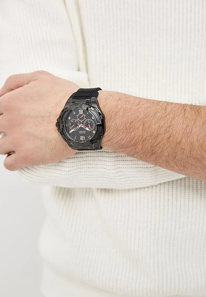 Guess Genesis Quartz Black Dial Black Silicone Strap Watch For Men - W1254G2 Buy Now By Guess