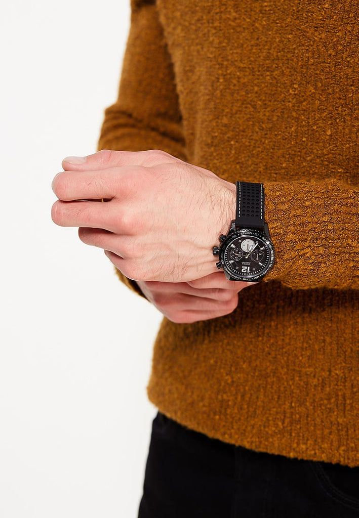Guess Fleet Chronograph Black Dial Black Rubber Strap Watch for Men - W0971G1 Buy Now By Guess