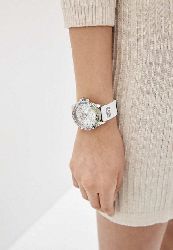 Guess Frontier Diamonds Silver Dial White Rubber Strap Watch for Women - GW0045L1 Buy Now By Guess