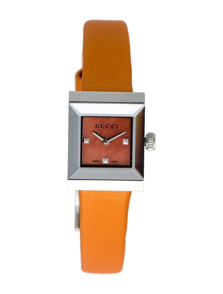 Gucci G-Frame Square Mother of Pearl Orange Dial Orange Leather Strap Watch For Women - YA128532 Buy Now By Gucci