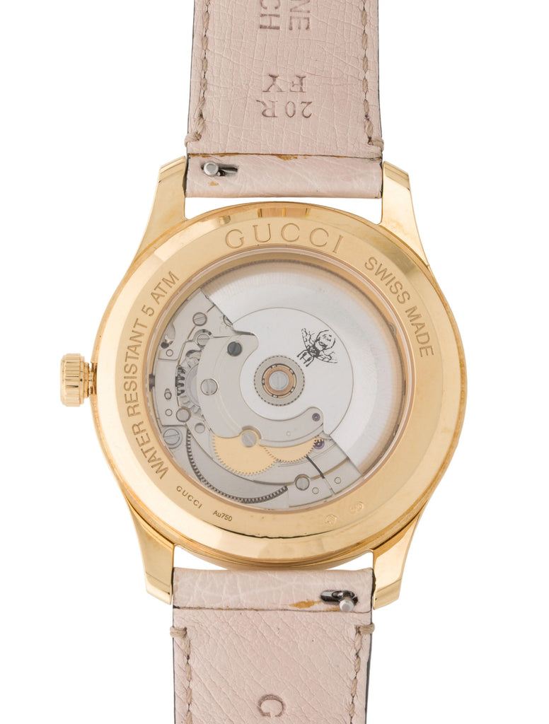Gucci G Timeless Skeleton 16K Gold Mother of Pearl Dial Pink Leather Strap Watch For Women - YA1264110 Buy Now By Gucci