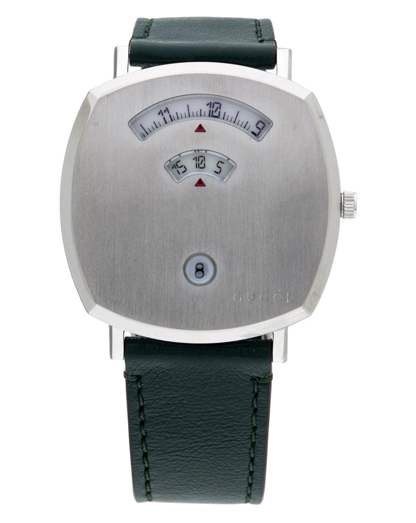 Gucci Grip Quartz Silver Dial Green Leather Strap Watch For Women - YA157404 Buy Now By Gucci