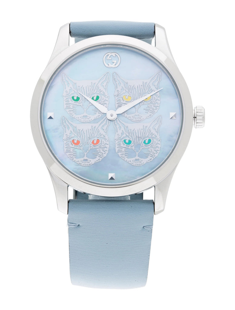 Gucci G Timeless Quartz Mother of Pearl Dial Blue Leather Strap Watch For Women - YA1264124 Buy Now By Gucci