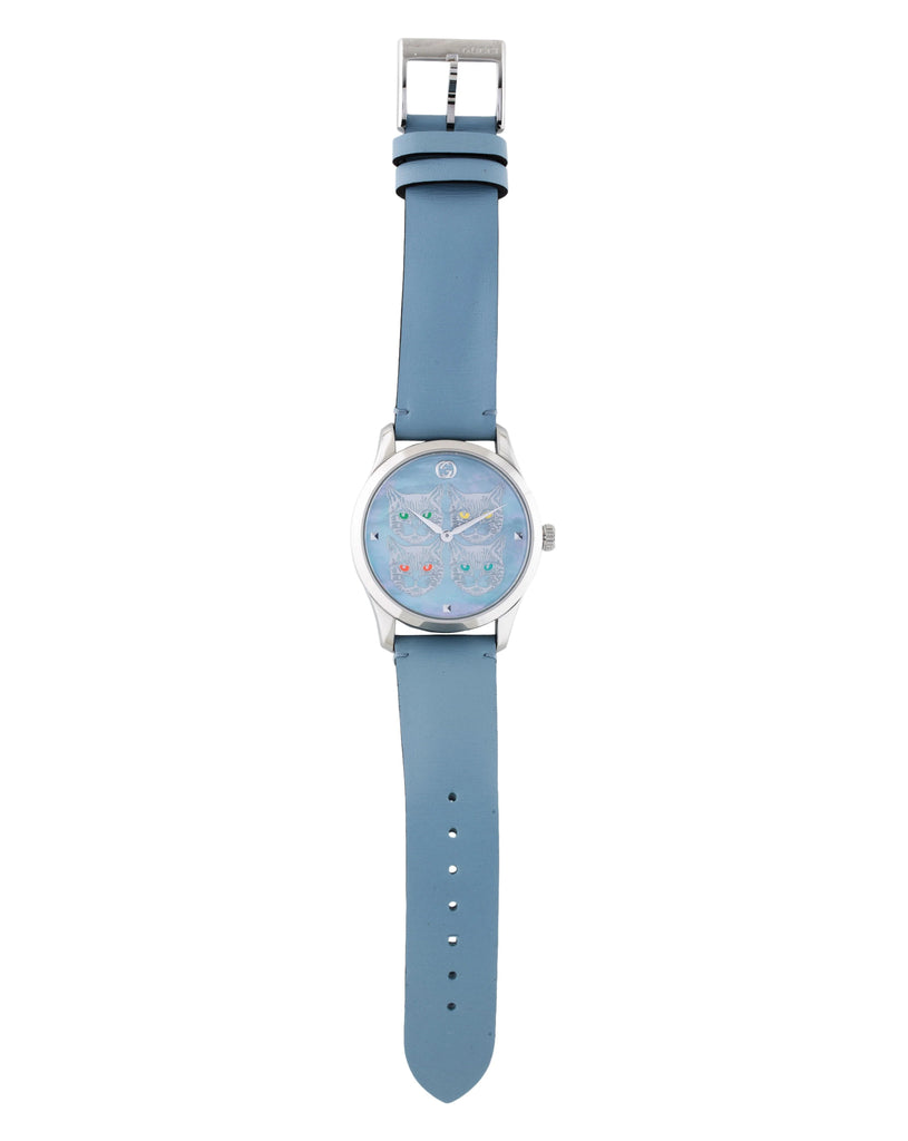 Gucci G Timeless Quartz Mother of Pearl Dial Blue Leather Strap Watch For Women - YA1264124 Buy Now By Gucci