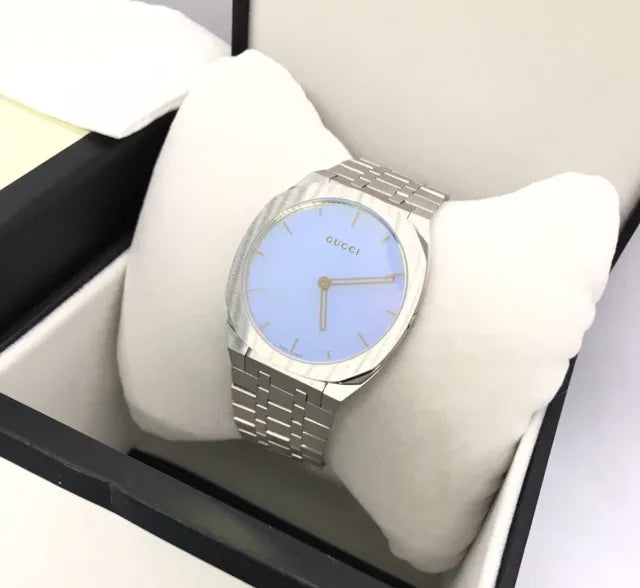 Gucci 25H Quartz Blue Dial Silver Steel Strap Unisex Watch - YA163408 Buy Now By Gucci
