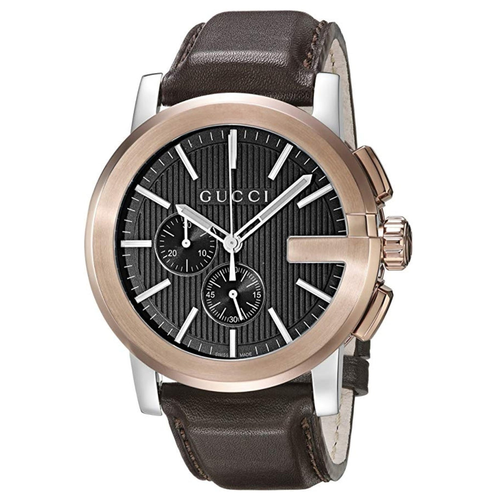 Gucci G Chrono Black Dial Brown Leather Strap Watch For Men - YA101202 Buy Now By Gucci