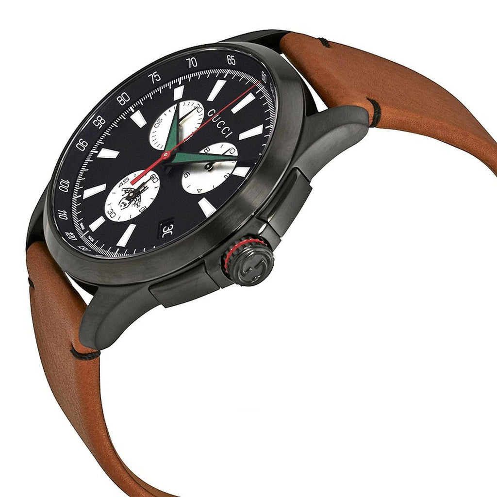 Gucci G-Timeless Chronograph Black Dial Brown Leather Strap Watch For Men - YA126271 Buy Now By Gucci