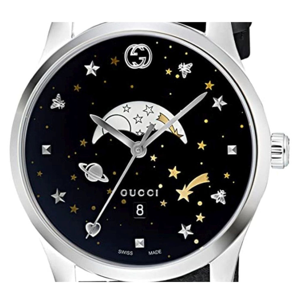 Gucci G-Timeless Moonphase Black Dial Black Leather Strap Watch For Men - YA126327 Buy Now By Gucci