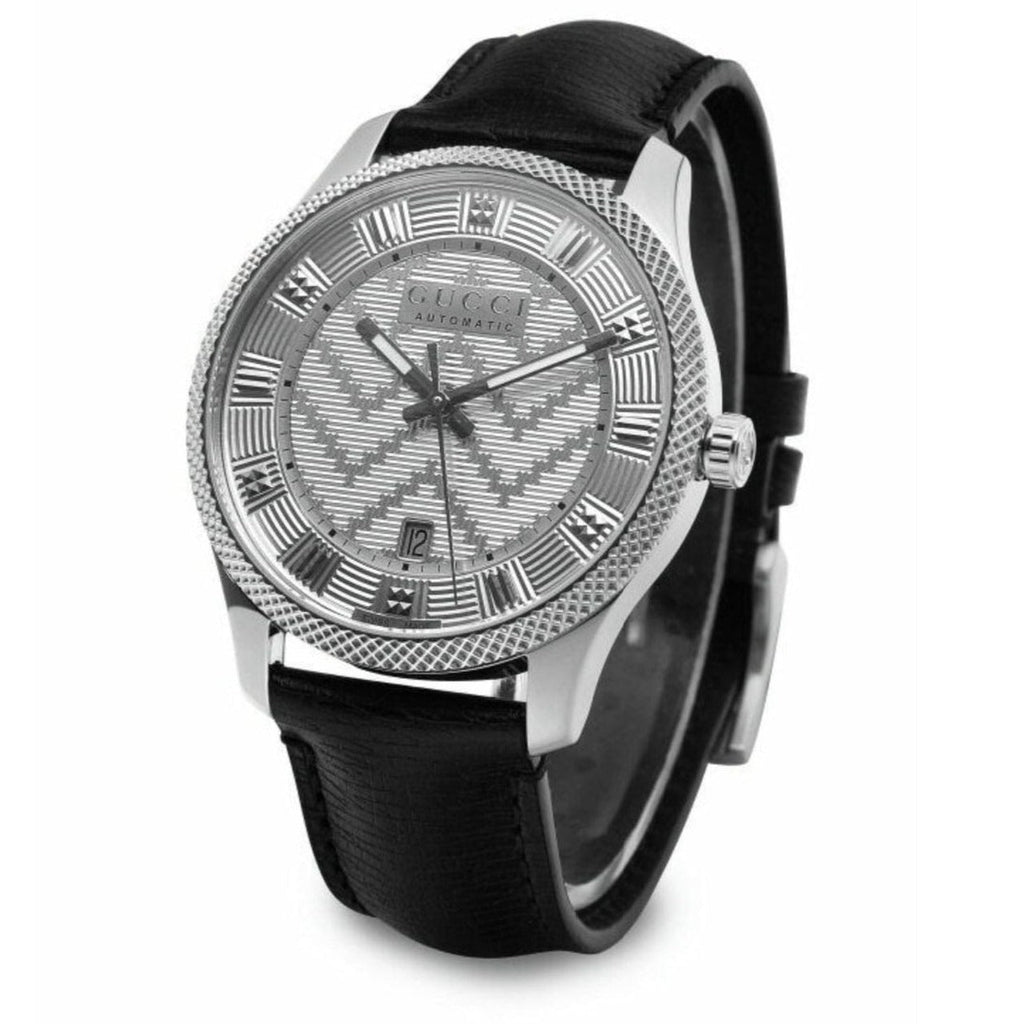 Gucci G Timeless Eryx Silver Dial Black Leather Strap Watch For Men - YA126338 Buy Now By Gucci