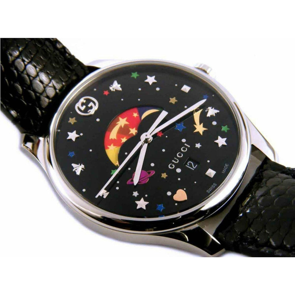 Gucci G-Timeless Moonphase Black Dial Black Leather Strap Watch For Men - YA1264045 Buy Now By Gucci