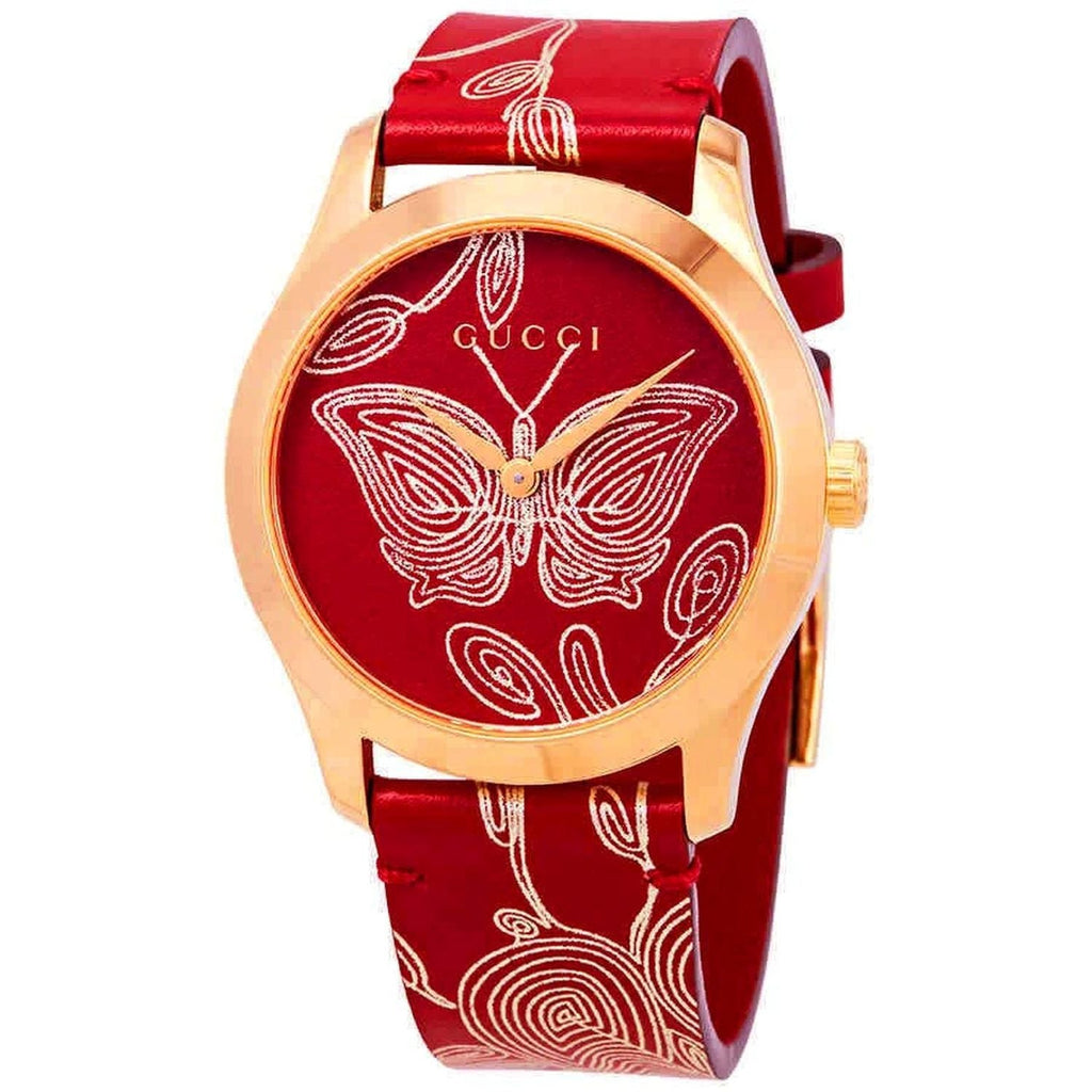 Gucci G Timeless Quartz Red Dial Red Leather Strap Watch For Women - YA1264054 Buy Now By Gucci