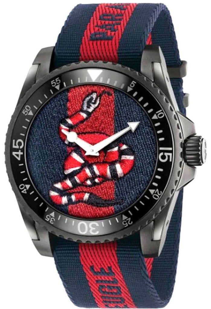 Gucci Dive Blue & Red Dial Blue & Red Nylon Strap Watch For Men - YA136214 Buy Now By Gucci