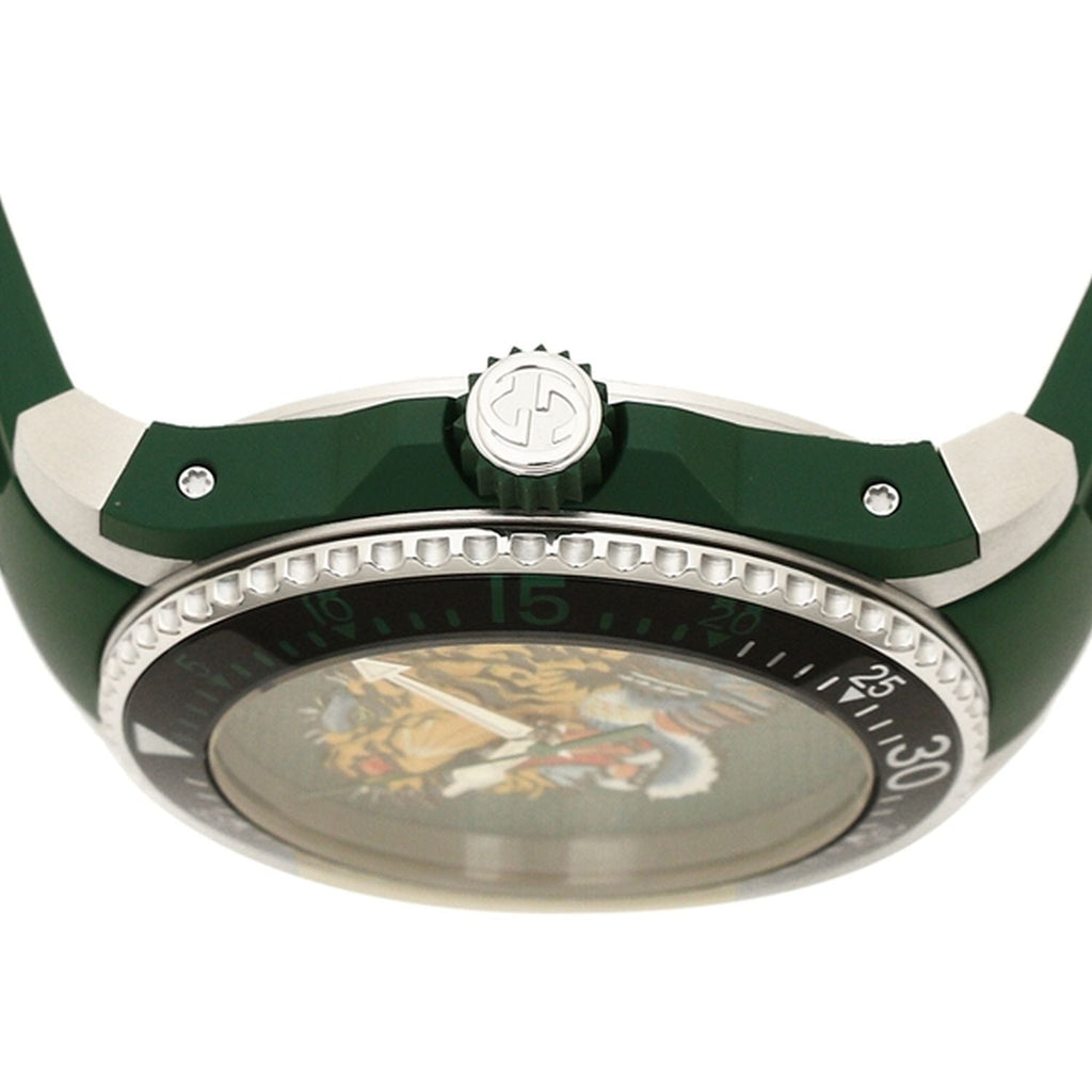 Gucci Dive Tiger Green Dial Green Rubber Strap Watch For Men - YA136316 Buy Now By Gucci