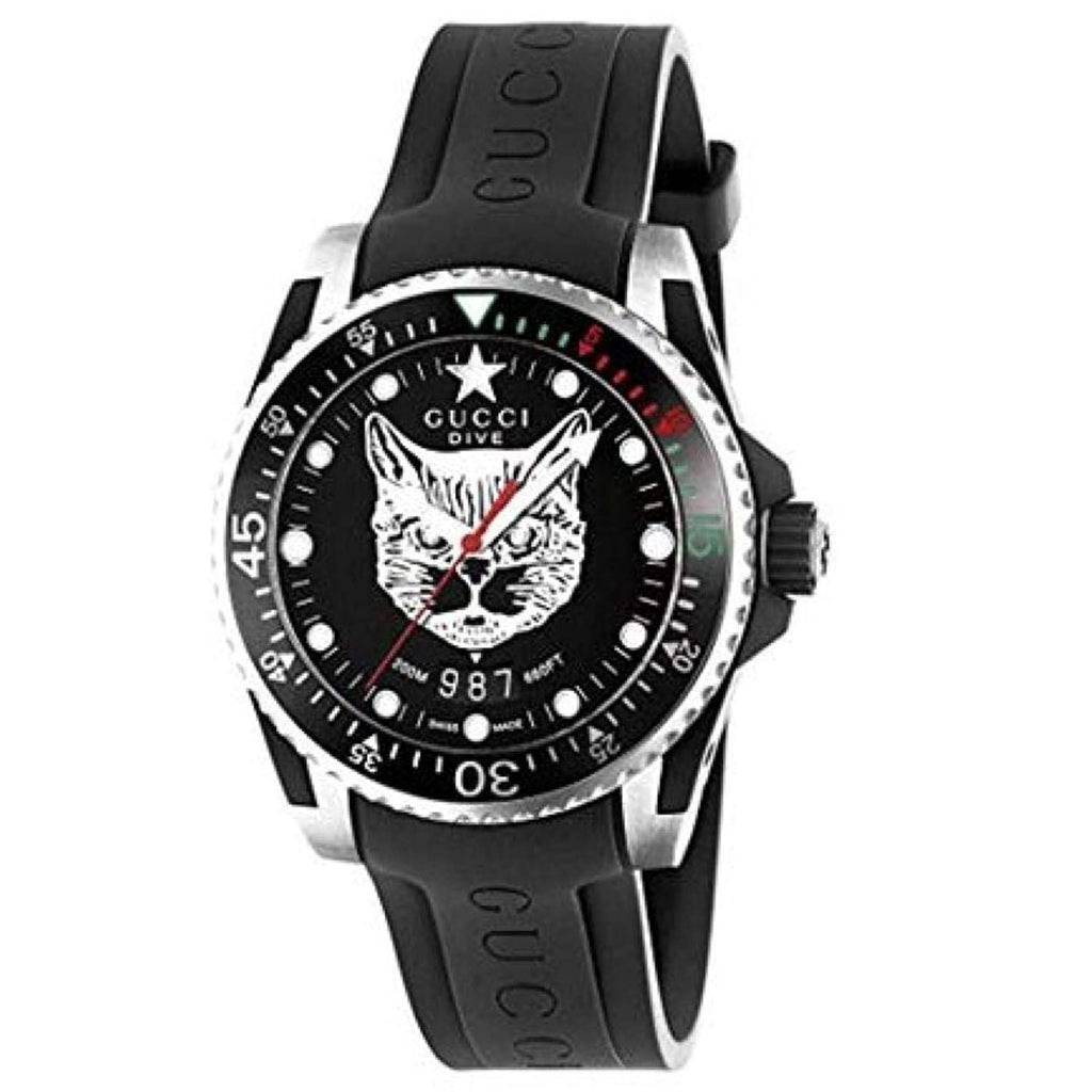 Gucci Dive Feline Black Dial Black Rubber Strap Watch For Men - YA136323 Buy Now By Gucci