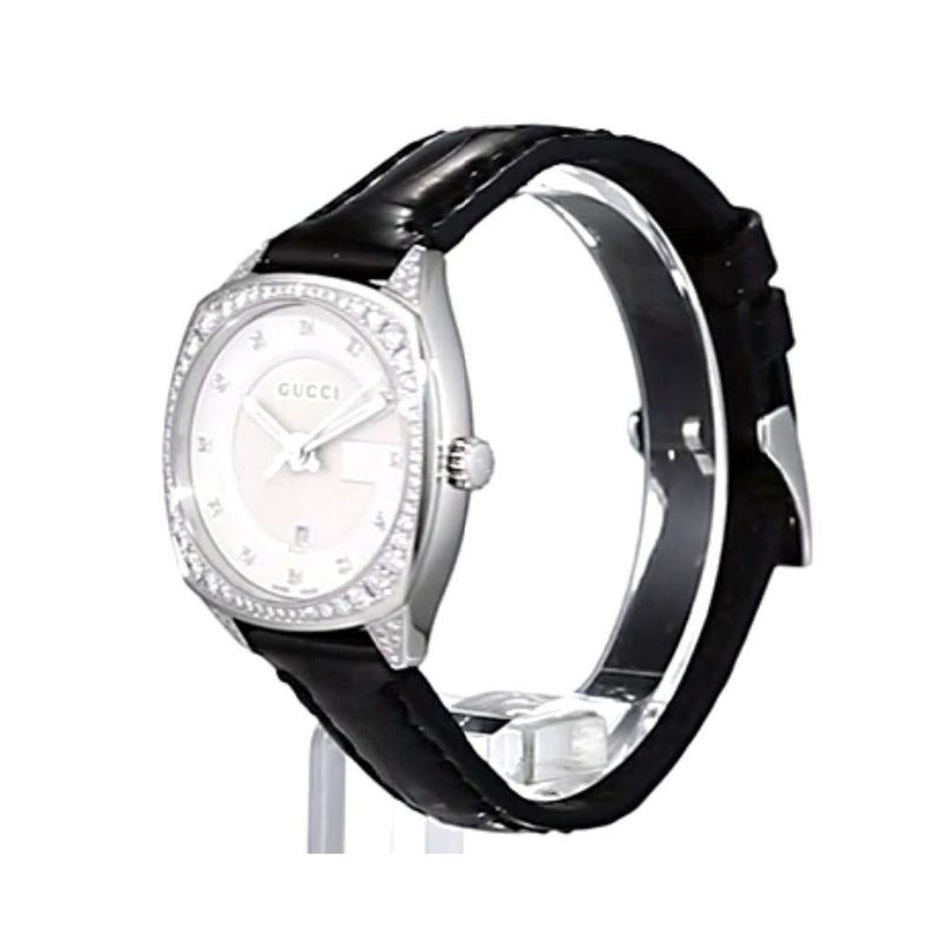 Gucci GG2570 Diamonds Silver Dial Black Leather Strap Watch For Women - YA142507 Buy Now By Gucci