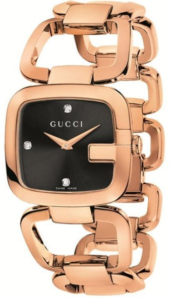 Gucci G Gucci Diamonds Black Dial Rose Gold Steel Strap Watch For Women - YA125409 Buy Now By Gucci