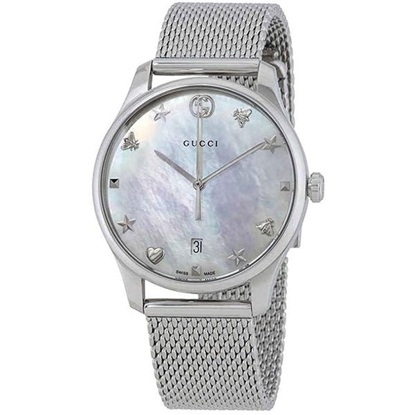 Gucci G-Timeless Mother of Pearl Dial Silver Mesh Bracelet Watch For Women - YA1264040 Buy Now By Gucci