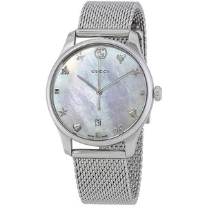Gucci G-Timeless Mother of Pearl Dial Silver Mesh Bracelet Watch For Women - YA126583 Buy Now By Gucci