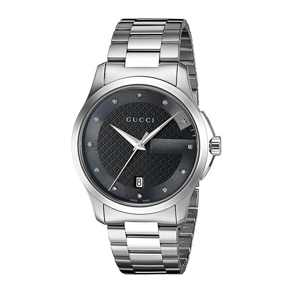 Gucci G Timeless Diamonds Black Dial Silver Steel Strap Watch For Men - YA126456 Buy Now By Gucci