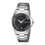 Gucci G Timeless Diamonds Black Dial Silver Steel Strap Watch For Men - YA126456 Buy Now By Gucci