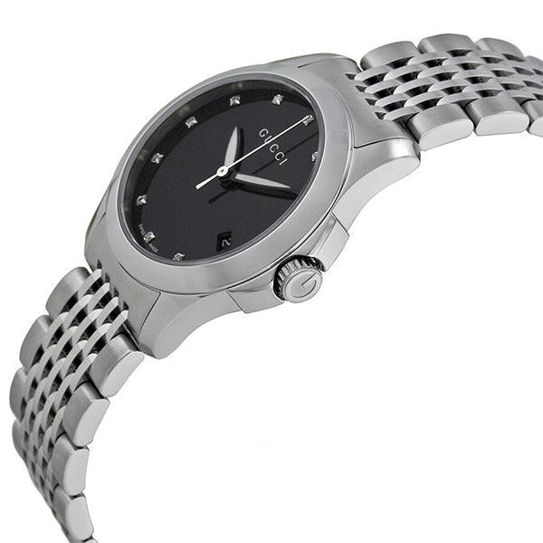 Gucci G Timeless Diamonds Mother of Pearl Black Dial Silver Steel Strap Watch For Women - YA126505 Buy Now By Gucci