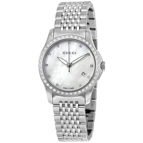 Gucci G Timeless Diamonds Mother of Pearl Dial Silver Mesh Bracelet Watch For Women - YA126508 Buy Now By Gucci