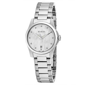 Gucci G Timeless Diamonds Mother of Pearl Dial Silver Steel Strap Watch For Women - YA126542 Buy Now By Gucci