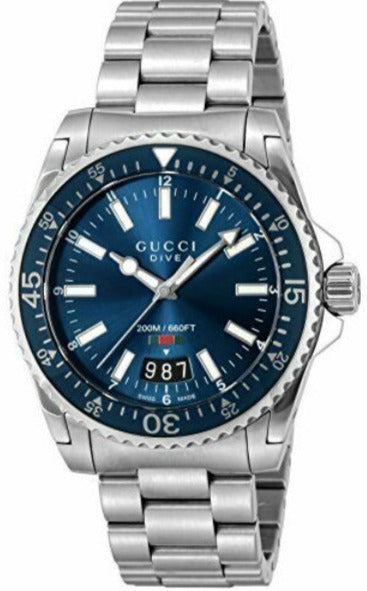 Gucci Dive Quartz Blue Dial Silver Steel Strap Watch For Men - YA136311 Buy Now By Gucci