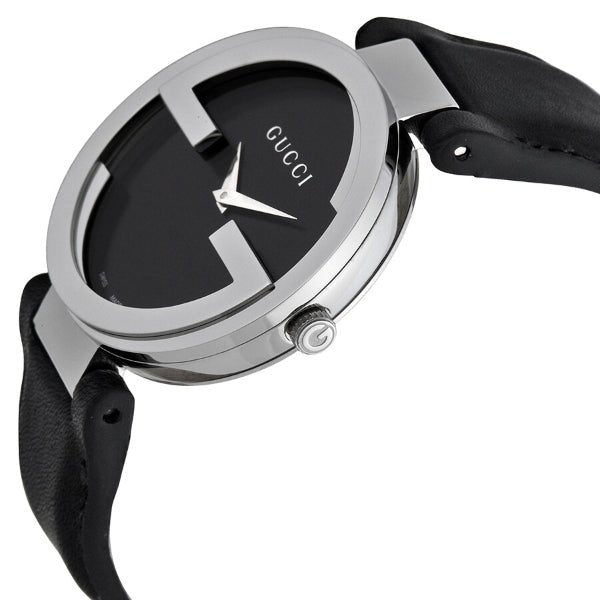 Gucci Interlocking G Iconic Black Dial Black Leather Strap Watch For Men - YA133205 Buy Now By Gucci