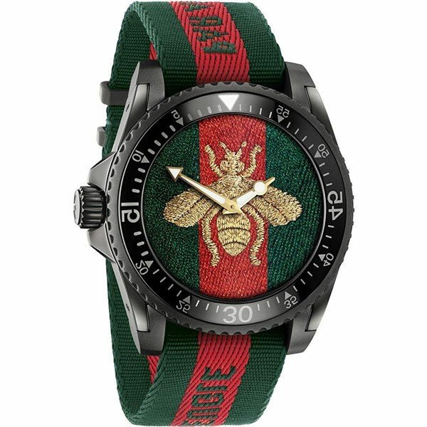 Gucci Dive Green & Red Dial Green & Red Nylon Strap Watch For Men - YA136216 Buy Now By Gucci