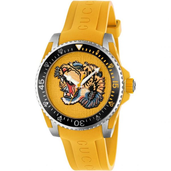 Gucci Dive Tiger Yellow Dial Yellow Rubber Strap Watch For Men - YA136317 Buy Now By Gucci