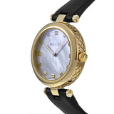 Gucci Diamantissima Quartz Mother of Pearl Dial Black Leather Strap Watch for Women - YA141404 Buy Now By Gucci