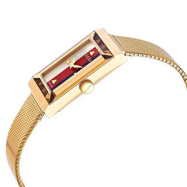 Gucci G-Frame Mother of Pearl Dial Yellow Gold Mesh Bracelet Watch For Women - YA147410 Buy Now By Gucci