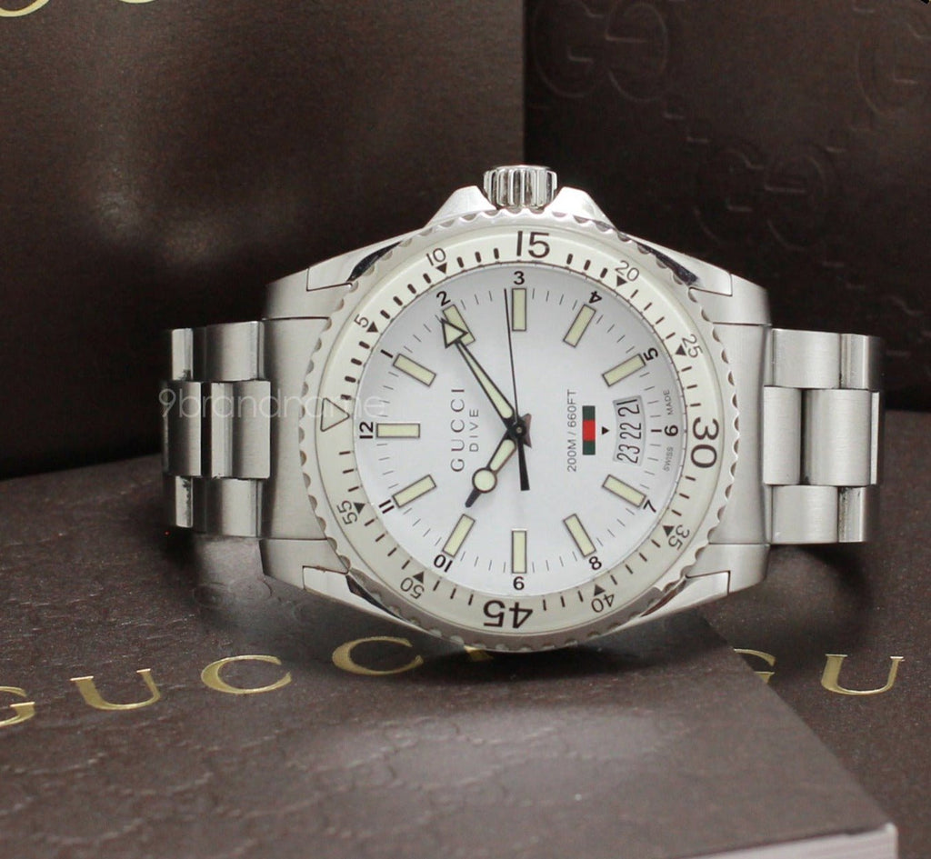 Gucci Dive Quartz White Dial Silver Steel Strap Watch for Men - YA136302 Buy Now By Gucci