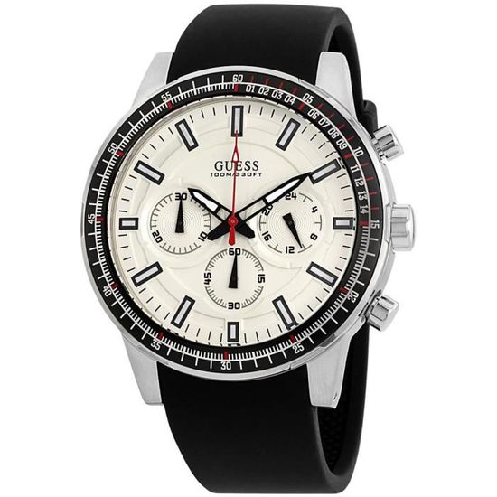 Guess Fuel Multifunction White Dial Black Rubber Strap Watch for Men - W0802G1 Buy Now By Guess